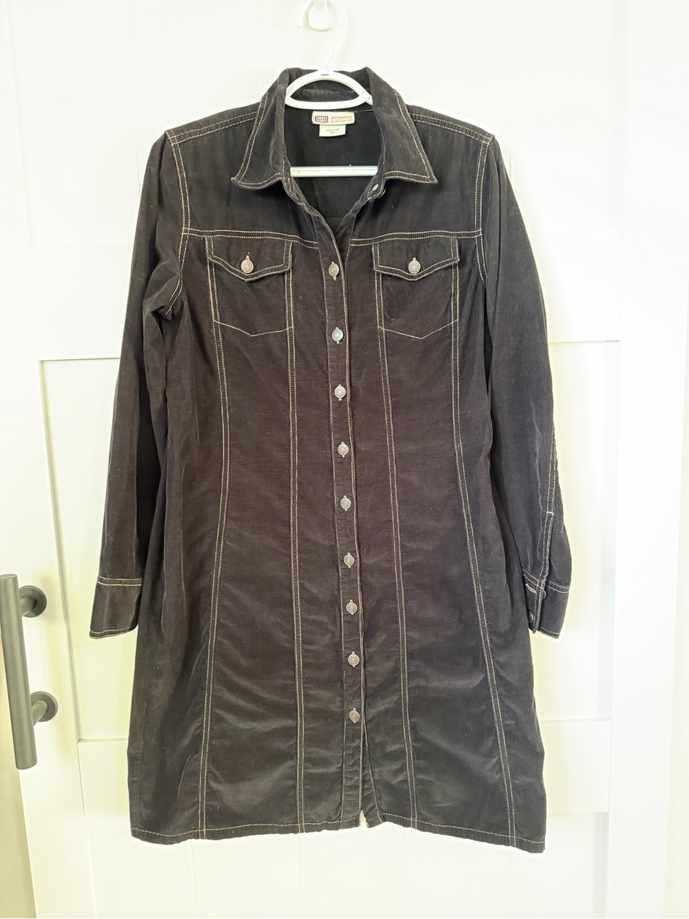 Corduroy Button-Front Shirt Dress in Charcoal